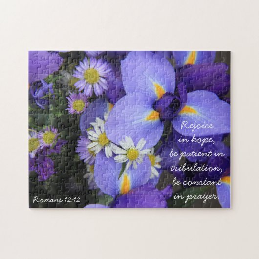 Purple Iris, Bible Verse about Hope, Romans 12:12 ジグソーパズル (横)