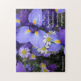 Purple Iris, Bible Verse about Hope, Romans 12:12 ジグソーパズル