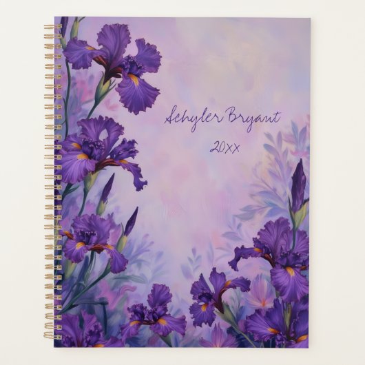Purple Iris Floral Spiral-Bound Planner Botanical プランナー手帳 (正面)