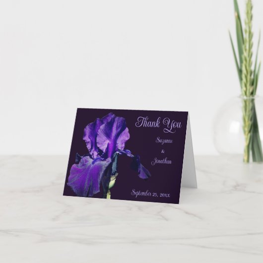 Purple Iris Flower Personalized Wedding  サンキューカード (正面)