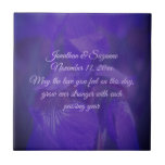 Purple Iris Flower Personalized Wedding  タイル<br><div class="desc">Soft and pretty purple wild blue flag iris flower personalized wedding gift ceramic tile or trivet. Replace your text in the template, or be sure to delete for no text. Click on Customize to change font size, style, and color, and to add text. This image is available on many products...</div>
