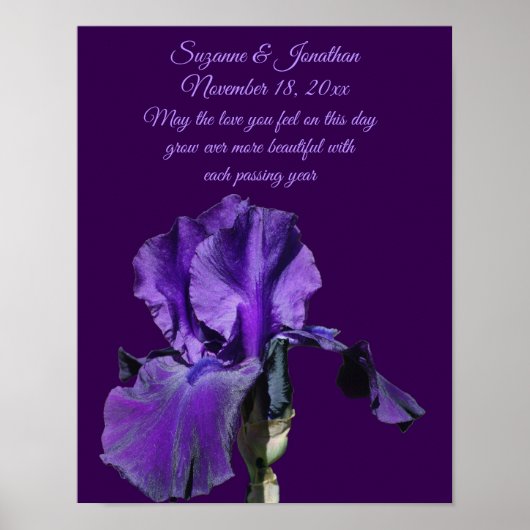 Purple Iris Flower Personalized Wedding  ポスター (正面)