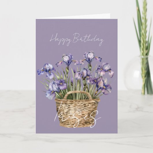 Purple Iris Flowers Basket Birthday カード (正面)
