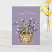 Purple Iris Flowers Basket Birthday カード (黄色い花)