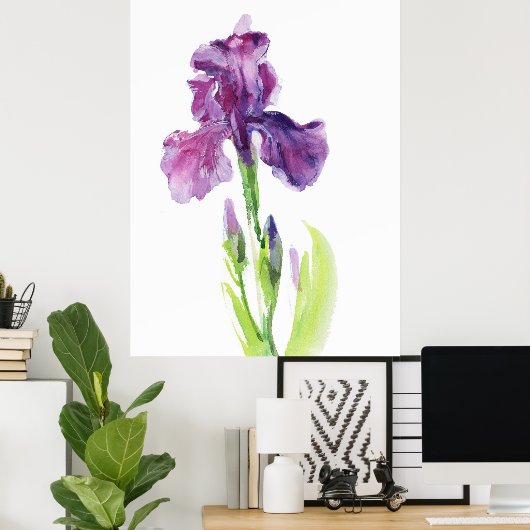 Purple Iris in Light Watercolor ポスター (ホームオフィス)