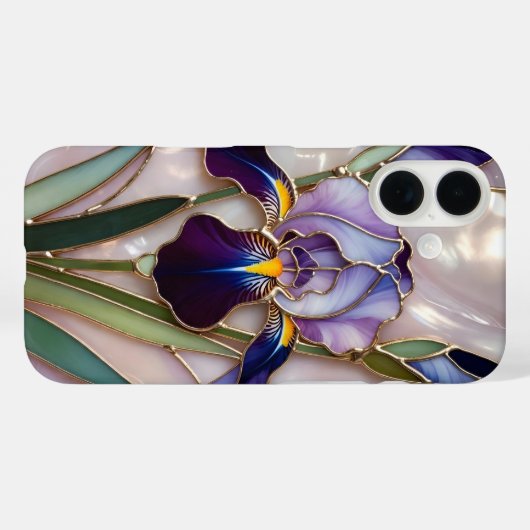 Purple Iris iPhone Case Stained Glass Elegant Case-Mate iPhoneケース (裏面 (横))