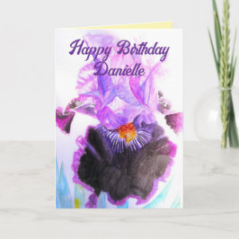 Purple Iris Watercolor Flower Floral Birthday カード