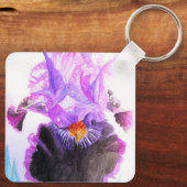 Purple Iris Watercolor Flower Floral Birthday キーホルダー (裏面)