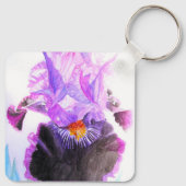 Purple Iris Watercolor Flower Floral Birthday キーホルダー (裏面)