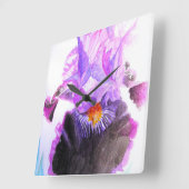 Purple Iris Watercolor Flower Floral Birthday スクエア壁時計 (傾斜)