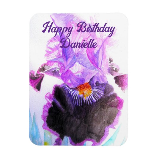 Purple Iris Watercolor Flower Floral Birthday マグネット (縦)