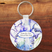 Purple Irise Watercolor Irises Blue Wedding キーホルダー (正面)