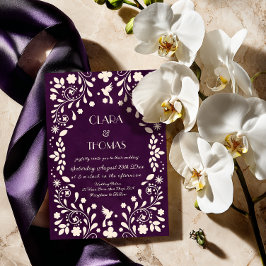 Purple Ivory Mexican Wedding Photo Invitation 招待状