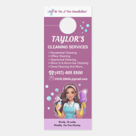 Purple Janitorial Lady House Cleaning Service ドアノブサイン