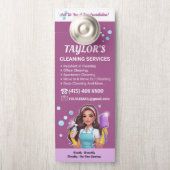 Purple Janitorial Lady House Cleaning Service ドアノブサイン (ノブ)