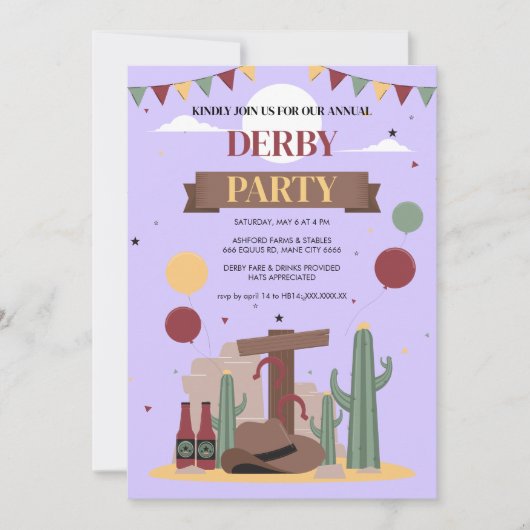 Purple Kentucky Derby Party Invitation - Rustic We 招待状 (正面)