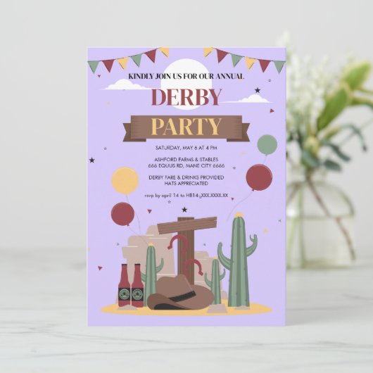 Purple Kentucky Derby Party Invitation - Rustic We 招待状 (スタンド正面)