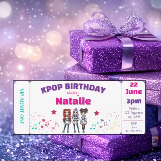 Purple KPOP Birthday Concert Ticket 招待状