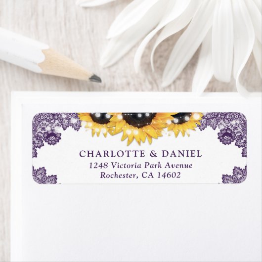 Purple Lace Rustic Sunflower Return Address ラベル (インサイチュ)