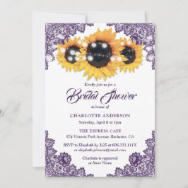 Purple Lace Sunflower String Lights Bridal Shower 招待状