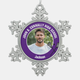 Purple Lacrosse Player Photo High School スノーフレークピューターオーナメント
