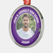 Purple Lacrosse Player Photo High School Christmas メタルオーナメント (左)
