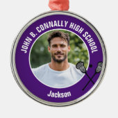 Purple Lacrosse Player Photo High School Christmas メタルオーナメント (正面)