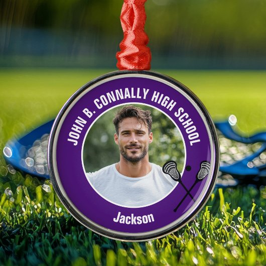 Purple Lacrosse Player Photo High School Christmas メタルオーナメント