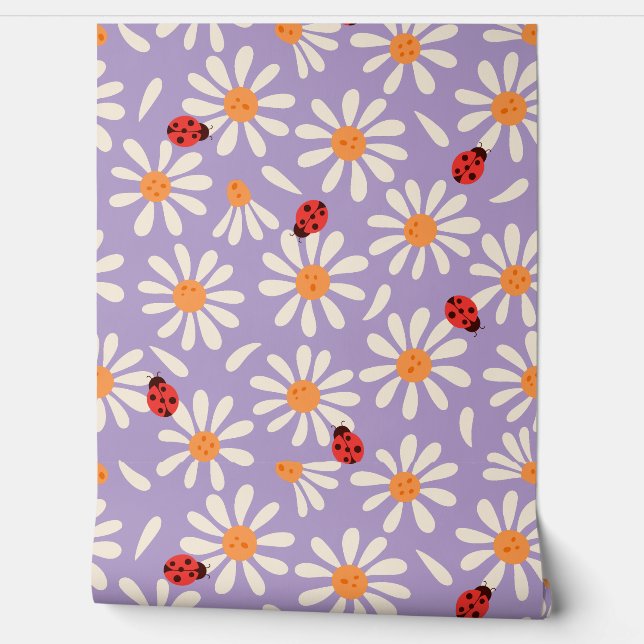 Purple Ladybugs and Daisies 壁紙 (ほどく)