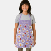 Purple Ladybugs & Daisies Personalized Kids エプロン (インサイチュ)