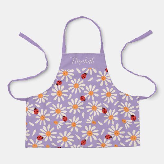 Purple Ladybugs & Daisies Personalized Kids エプロン (正面)