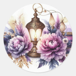 Purple Lamp Floral Watercolor Modern Trendy ラウンドシール