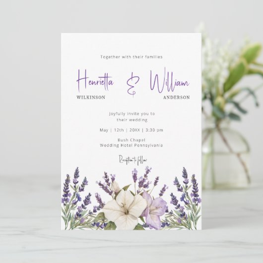 Purple Lavender Botanical Garden Wedding 招待状 (スタンド正面)