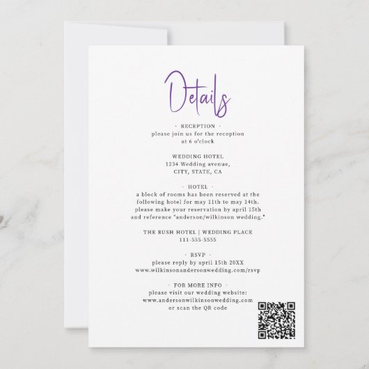 Purple Lavender Botanical Garden Wedding 招待状 (裏面)