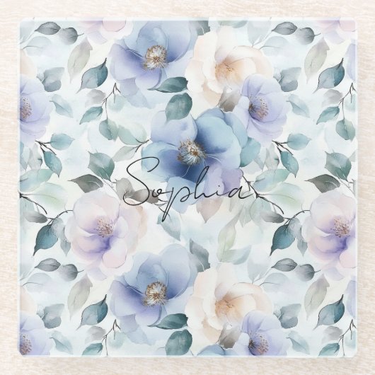 Purple Lavender Cream Flowers ガラスコースター (正面)