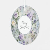Purple Lavender Cream Rose Floral Christmas メタルオーナメント (正面左)