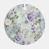 Purple Lavender Cream Rose Floral Christmas メタルオーナメント (裏面)