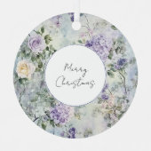 Purple Lavender Cream Rose Floral Christmas メタルオーナメント (正面)