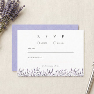 Purple Lavender Elegant Floral Wedding 出欠カード