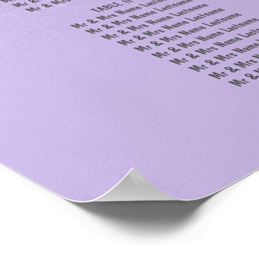 Purple lavender faux glitter ombre seating chart ポスター (角)