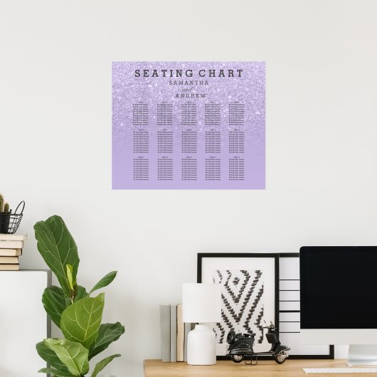 Purple lavender faux glitter ombre seating chart ポスター (ホームオフィス)