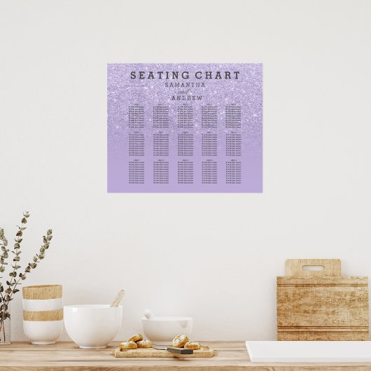 Purple lavender faux glitter ombre seating chart ポスター (キッチン)