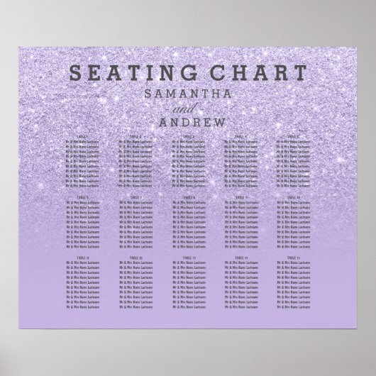 Purple lavender faux glitter ombre seating chart ポスター (正面)