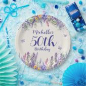 Purple Lavender Floral 50th Birthday ペーパープレート (パーティー)