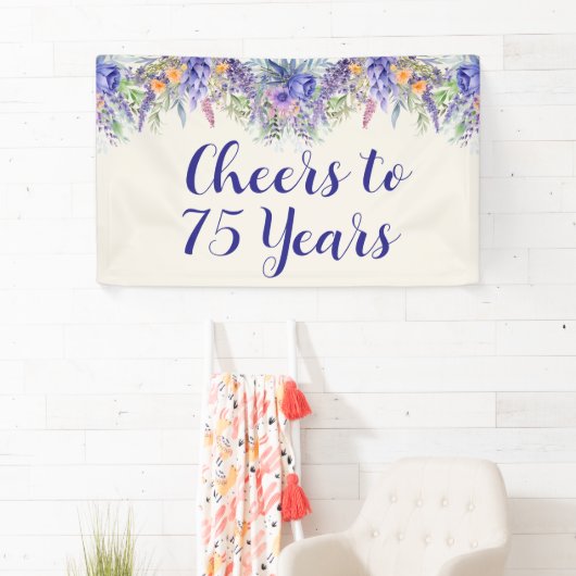 Purple Lavender Floral 75th Birthday 横断幕 (インサイチュ)