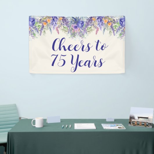 Purple Lavender Floral 75th Birthday 横断幕 (トレードショー)