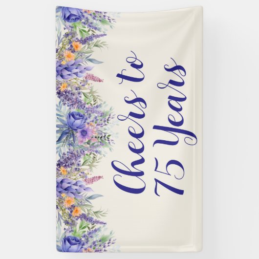 Purple Lavender Floral 75th Birthday 横断幕 (縦)