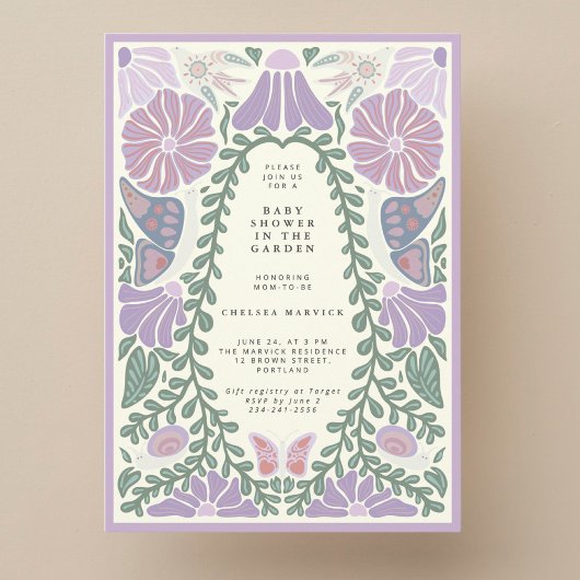 Purple Lavender floral Baby Shower Invitation 招待状