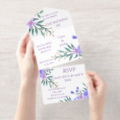 Purple Lavender Floral Botanical All-In-One Foil W オールインワン招待状 (切り取り部)