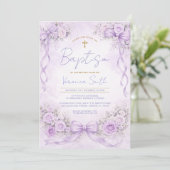 Purple Lavender Floral Bow Christening Invite 招待状 (スタンド正面)